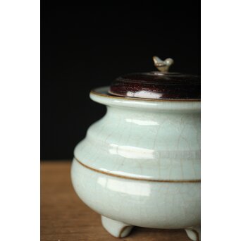 原口卓士 粉青青磁香炉 唐木蓋　P327 