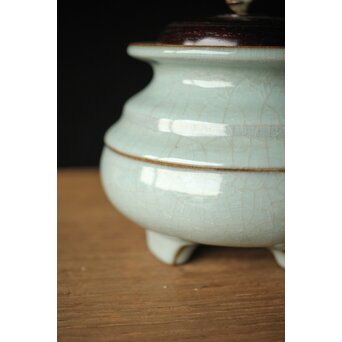 原口卓士 粉青青磁香炉 唐木蓋　P327 