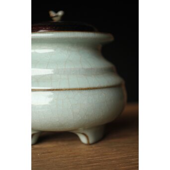 原口卓士 粉青青磁香炉 唐木蓋　P327 