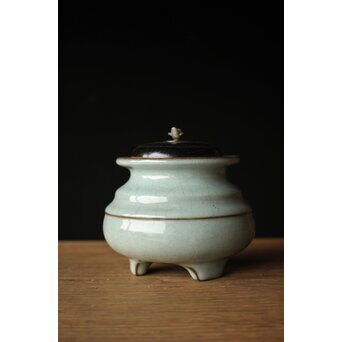 原口卓士 粉青青磁香炉 唐木蓋　P327 