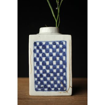 染付市松 青花小花瓶 茶入　P330 