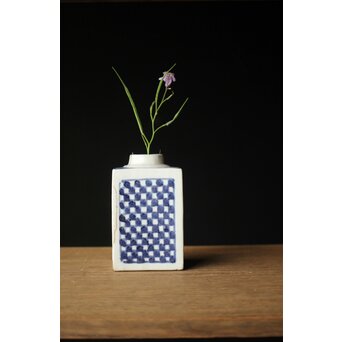 染付市松 青花小花瓶 茶入　P330