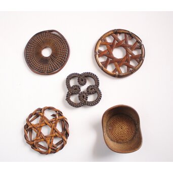 時代竹工芸 茶銚敷/急須盆/瓶座 一式　U277