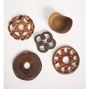 時代竹工芸 茶銚敷/急須盆/瓶座 一式　U277 