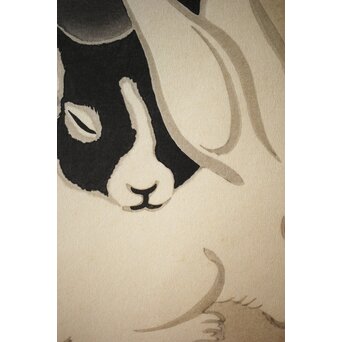 井元荻浦 木版画 兎 版権 土井英一　Z283 