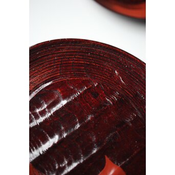 村瀬治兵衛 朱刷毛目 栗ハツリ千菓子器 五客一組　Q296 