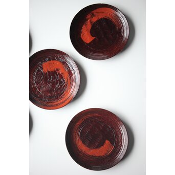 村瀬治兵衛 朱刷毛目 栗ハツリ千菓子器 五客一組　Q296 