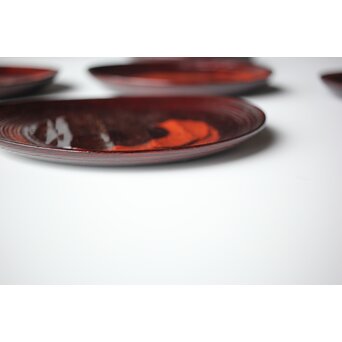 村瀬治兵衛 朱刷毛目 栗ハツリ千菓子器 五客一組　Q296 