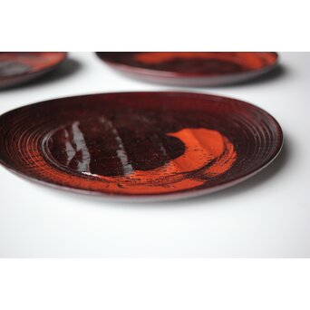 村瀬治兵衛 朱刷毛目 栗ハツリ千菓子器 五客一組　Q296 