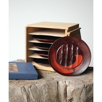 村瀬治兵衛 朱刷毛目 栗ハツリ千菓子器 五客一組　Q296