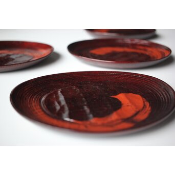 村瀬治兵衛 朱刷毛目 栗ハツリ千菓子器 五客一組　Q296 