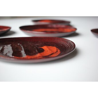 村瀬治兵衛 朱刷毛目 栗ハツリ千菓子器 五客一組　Q296 