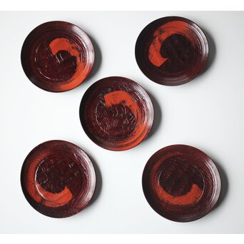 村瀬治兵衛 朱刷毛目 栗ハツリ千菓子器 五客一組　Q296 