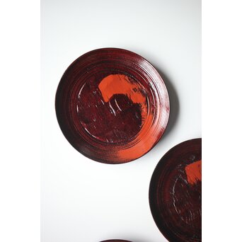 村瀬治兵衛 朱刷毛目 栗ハツリ千菓子器 五客一組　Q296 