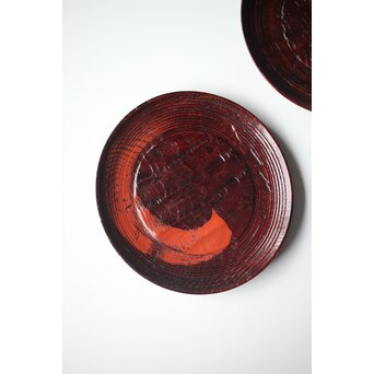 村瀬治兵衛 朱刷毛目 栗ハツリ千菓子器 五客一組　Q296 