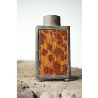 唐物 錫製四方茶壺 紅斑/斑竹貼 光緒年製底款　M308 