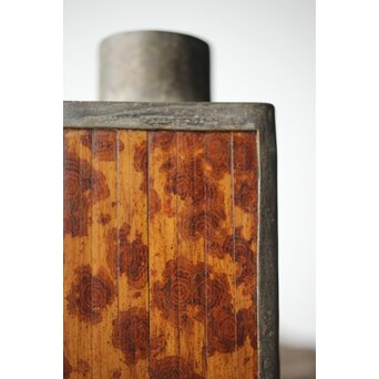 唐物 錫製四方茶壺 紅斑/斑竹貼 光緒年製底款　M308 