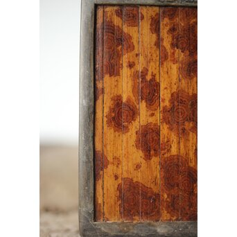 唐物 錫製四方茶壺 紅斑/斑竹貼 光緒年製底款　M308 