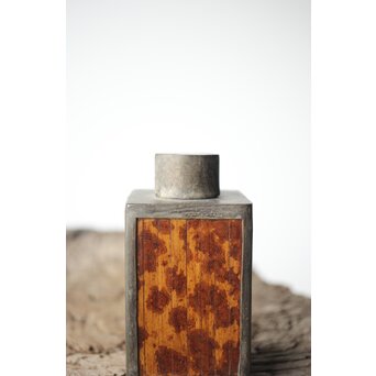 唐物 錫製四方茶壺 紅斑/斑竹貼 光緒年製底款　M308 