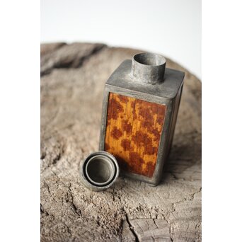 唐物 錫製四方茶壺 紅斑/斑竹貼 光緒年製底款　M308 