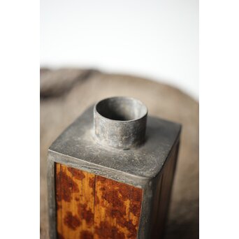 唐物 錫製四方茶壺 紅斑/斑竹貼 光緒年製底款　M308 