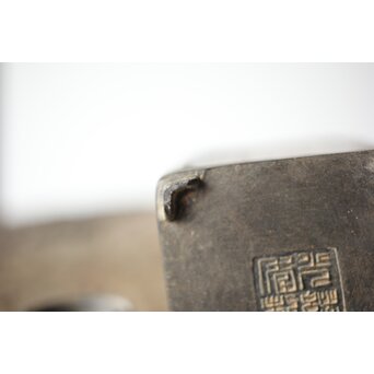 唐物 錫製四方茶壺 紅斑/斑竹貼 光緒年製底款　M308 