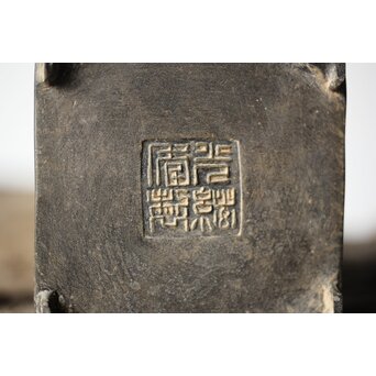 唐物 錫製四方茶壺 紅斑/斑竹貼 光緒年製底款　M308 