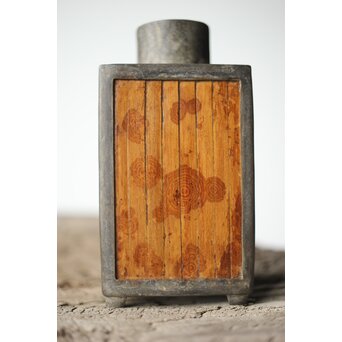 唐物 錫製四方茶壺 紅斑/斑竹貼 光緒年製底款　M308 