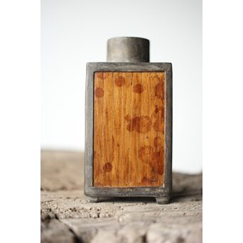 唐物 錫製四方茶壺 紅斑/斑竹貼 光緒年製底款　M308 