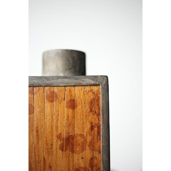 唐物 錫製四方茶壺 紅斑/斑竹貼 光緒年製底款　M308 