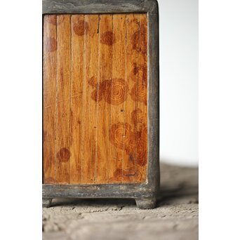 唐物 錫製四方茶壺 紅斑/斑竹貼 光緒年製底款　M308 