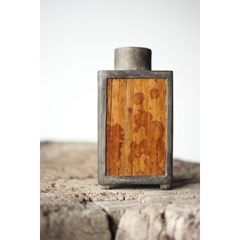 唐物 錫製四方茶壺 紅斑/斑竹貼 光緒年製底款　M308 