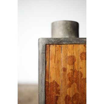 唐物 錫製四方茶壺 紅斑/斑竹貼 光緒年製底款　M308 