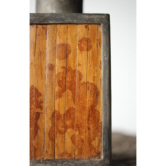 唐物 錫製四方茶壺 紅斑/斑竹貼 光緒年製底款　M308 