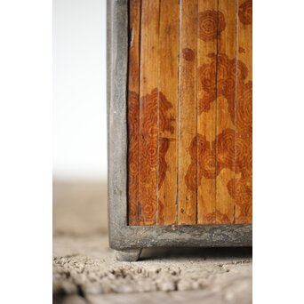 唐物 錫製四方茶壺 紅斑/斑竹貼 光緒年製底款　M308 