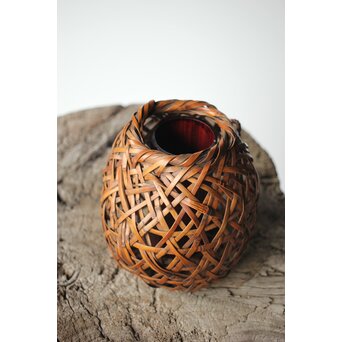 初代 田辺竹雲斎 座禅式花籠 竹籠　U279 