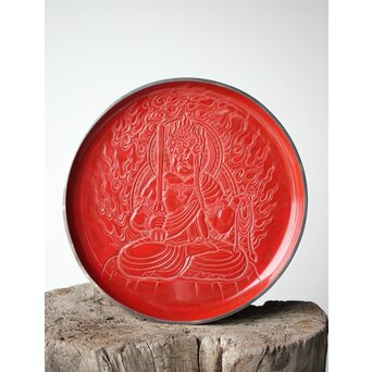 本堆朱彫 不動明王図 大皿　Q298