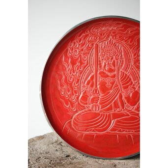 本堆朱彫 不動明王図 大皿　Q298 