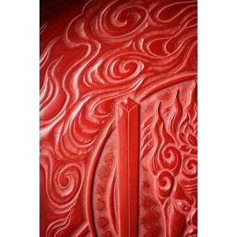 本堆朱彫 不動明王図 大皿　Q298 