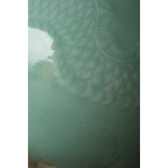 二代 宮川香山/真葛香山 清朝磁器 青磁雲龍文壷写し 龍文浮彫青磁花瓶　P333 