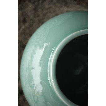 二代 宮川香山/真葛香山 清朝磁器 青磁雲龍文壷写し 龍文浮彫青磁花瓶　P333 