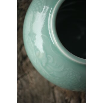 二代 宮川香山/真葛香山 清朝磁器 青磁雲龍文壷写し 龍文浮彫青磁花瓶　P333 