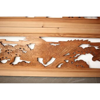 鷹松木彫欄間 2枚1組　R0158 