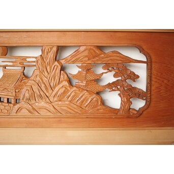 楼閣山水 木彫欄間 2枚1組　R0160 