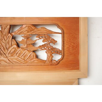 楼閣山水 木彫欄間 2枚1組　R0160 