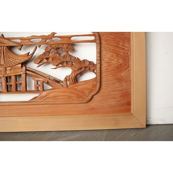 楼閣山水 木彫欄間 2枚1組　R0160 