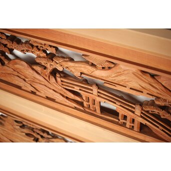 楼閣山水 木彫欄間 2枚1組　R0160 