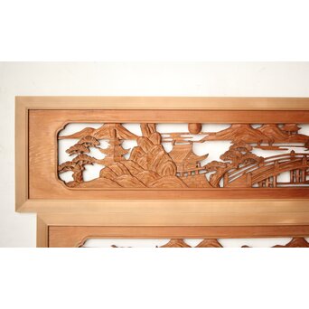 楼閣山水 木彫欄間 2枚1組　R0160 