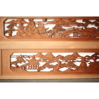 楼閣山水 木彫欄間 2枚1組　R0160 