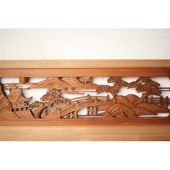 楼閣山水 木彫欄間 2枚1組　R0160 